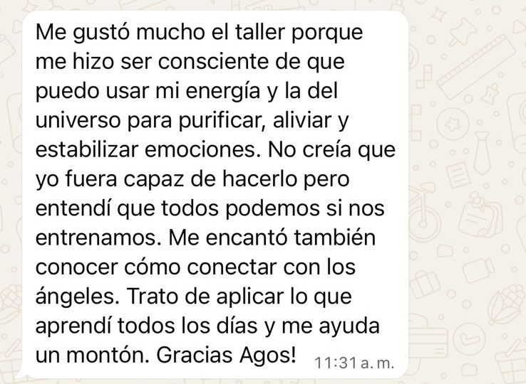 Mensaje de WhatsApp de Laura después de el Taller de Reiki Angelical con Agostina Borsatto